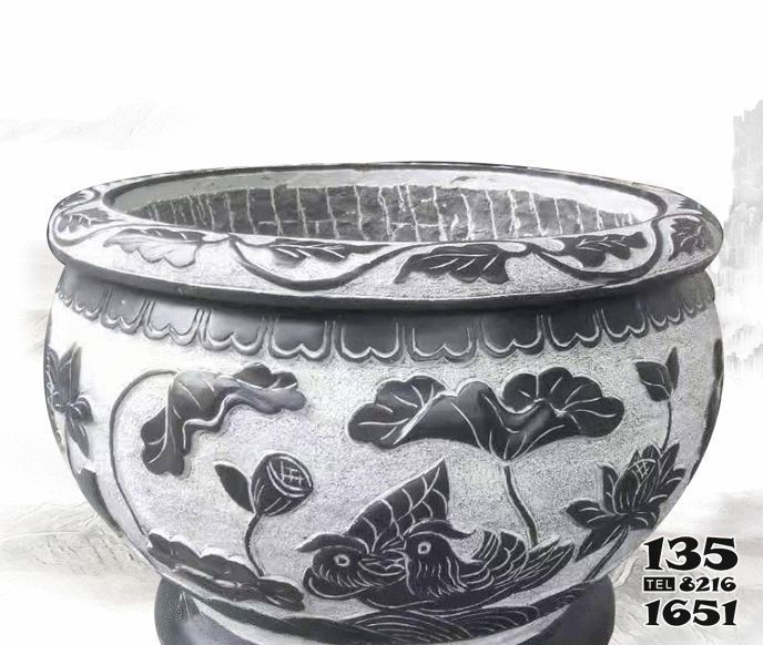 缸雕塑-庭院荷花鯉魚石浮雕戶外大型景觀缸雕塑 缸雕塑-庭院荷花鯉魚石浮雕戶外大型景觀缸雕塑高清圖片