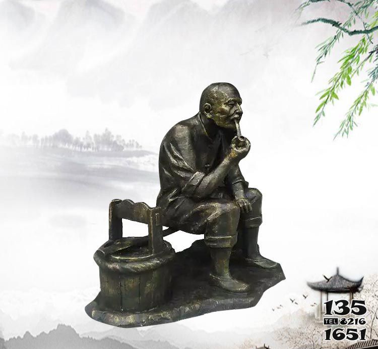 老人雕塑-銅雕路邊坐著休息抽煙斗的老人雕塑 老人雕塑-銅雕路邊坐著休息抽煙斗的老人雕塑高清圖片