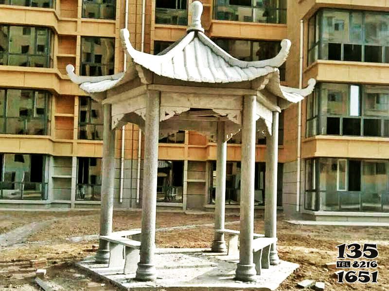 涼亭雕塑-小區公園草坪擺放六角仿古建休息涼亭雕塑 涼亭雕塑-小區公園草坪擺放六角仿古建休息涼亭雕塑高清圖片