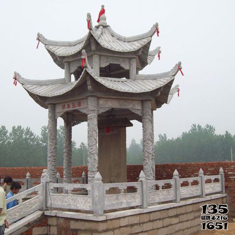涼亭雕塑-寺院戶外擺放石碑雙層雕刻涼亭景觀雕塑 涼亭雕塑-寺院戶外擺放石碑雙層雕刻涼亭景觀雕塑高清圖片