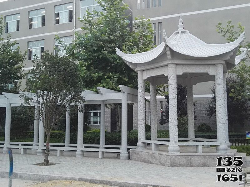 涼亭雕塑-學院操場大理石長廊仿古建休閑涼亭雕塑 涼亭雕塑-學院操場大理石長廊仿古建休閑涼亭雕塑高清圖片