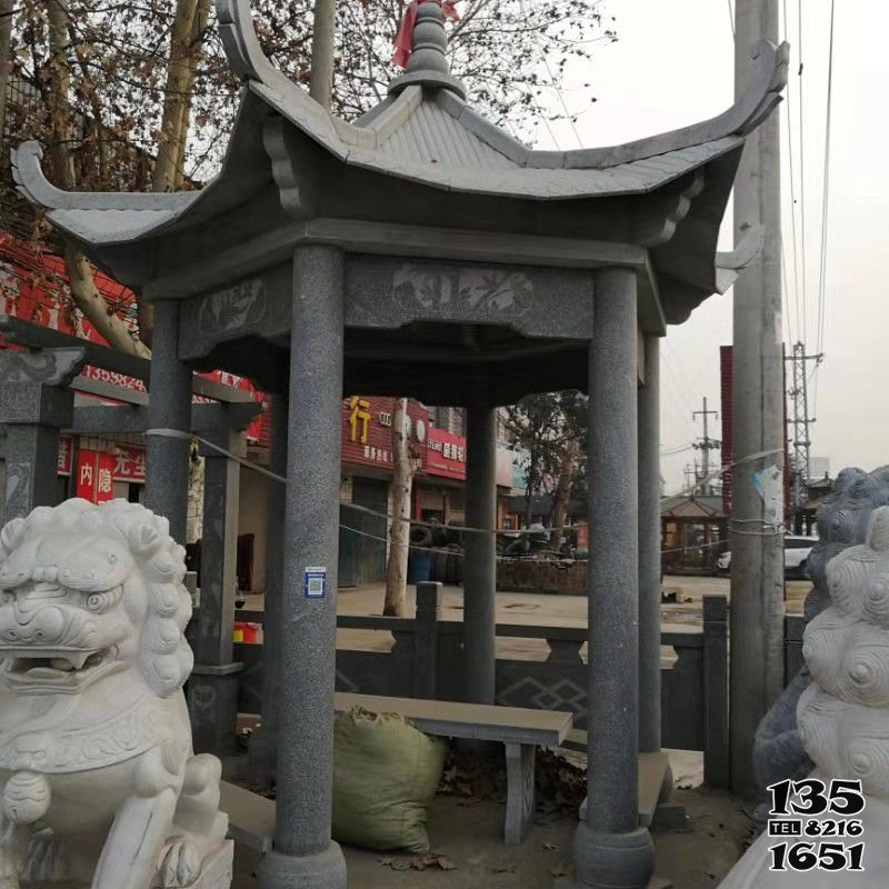 涼亭雕塑-芝麻黑寺廟戶外擺放六角古建休閑涼亭雕塑 涼亭雕塑-芝麻黑寺廟戶外擺放六角古建休閑涼亭雕塑高清圖片
