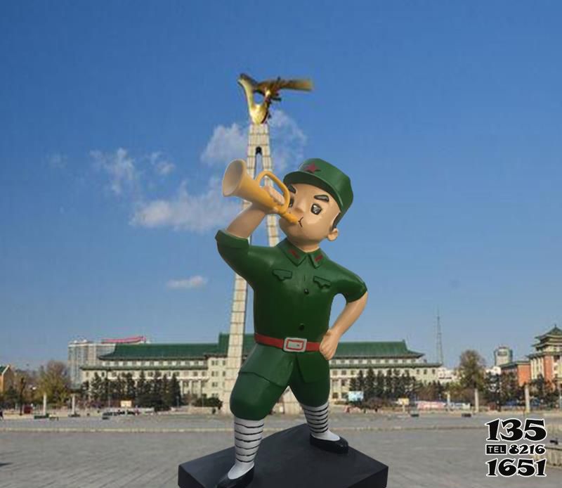 八路軍雕塑-玻璃鋼卡通吹號角的八路軍雕塑 八路軍雕塑-玻璃鋼卡通吹號角的八路軍雕塑高清圖片