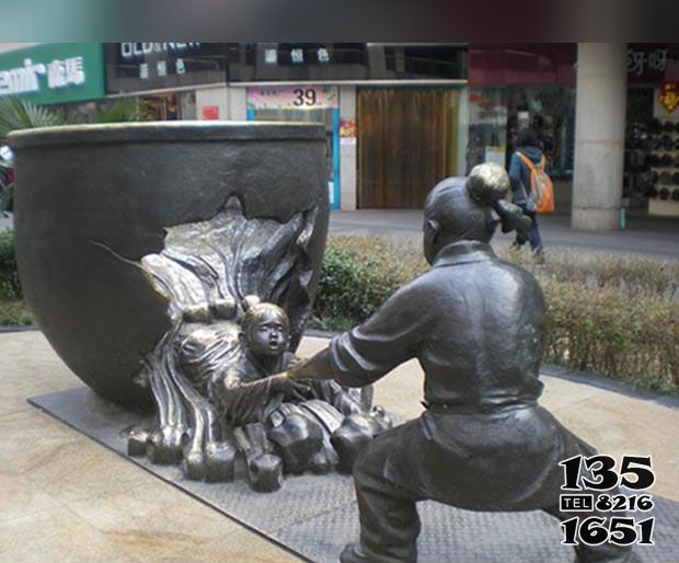 缸雕塑-街道寓意故事司馬光砸缸銅雕人物景觀缸雕塑 缸雕塑-街道寓意故事司馬光砸缸銅雕人物景觀缸雕塑高清圖片