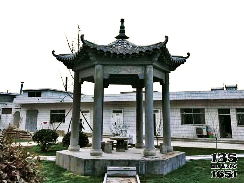 涼亭雕塑-家用停運擺放仿古建六角休息涼亭石雕 涼亭雕塑-家用停運擺放仿古建六角休息涼亭石雕高清圖片