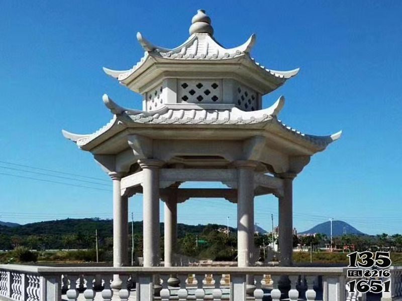涼亭雕塑-青石花崗巖景區戶外雙層仿古涼亭雕塑 涼亭雕塑-青石花崗巖景區戶外雙層仿古涼亭雕塑高清圖片