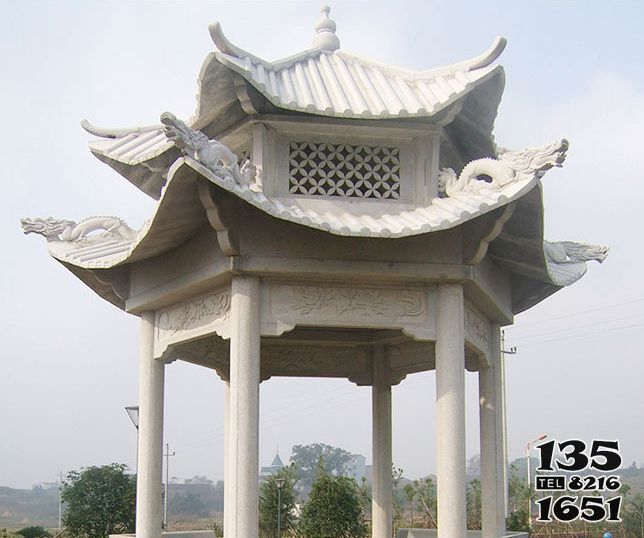 涼亭雕塑-公園廣場擺放漢白玉浮雕雙層休閑涼亭雕塑 涼亭雕塑-公園廣場擺放漢白玉浮雕雙層休閑涼亭雕塑高清圖片