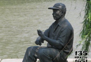 釣魚雕塑-公園鑄造釣魚人物青銅雕塑