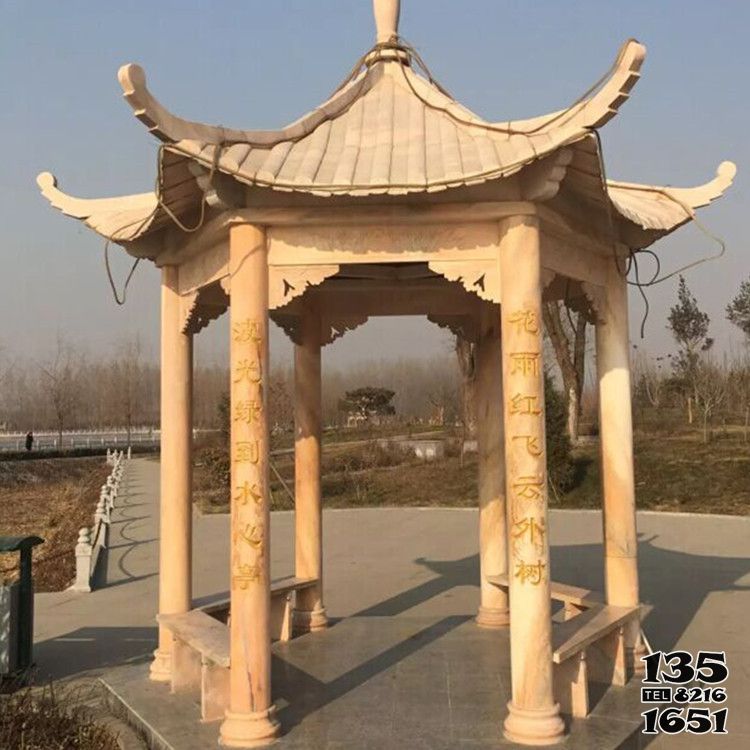 涼亭雕塑-城市公園擺放花崗巖六角涼亭雕塑 涼亭雕塑-城市公園擺放花崗巖六角涼亭雕塑高清圖片