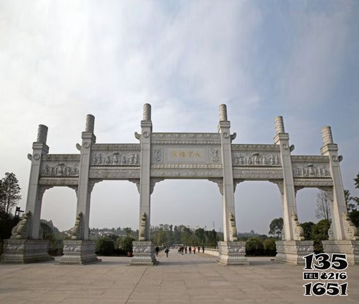 牌坊雕塑-園林景觀大型五門石雕牌坊 牌坊雕塑-園林景觀大型五門石雕牌坊高清圖片