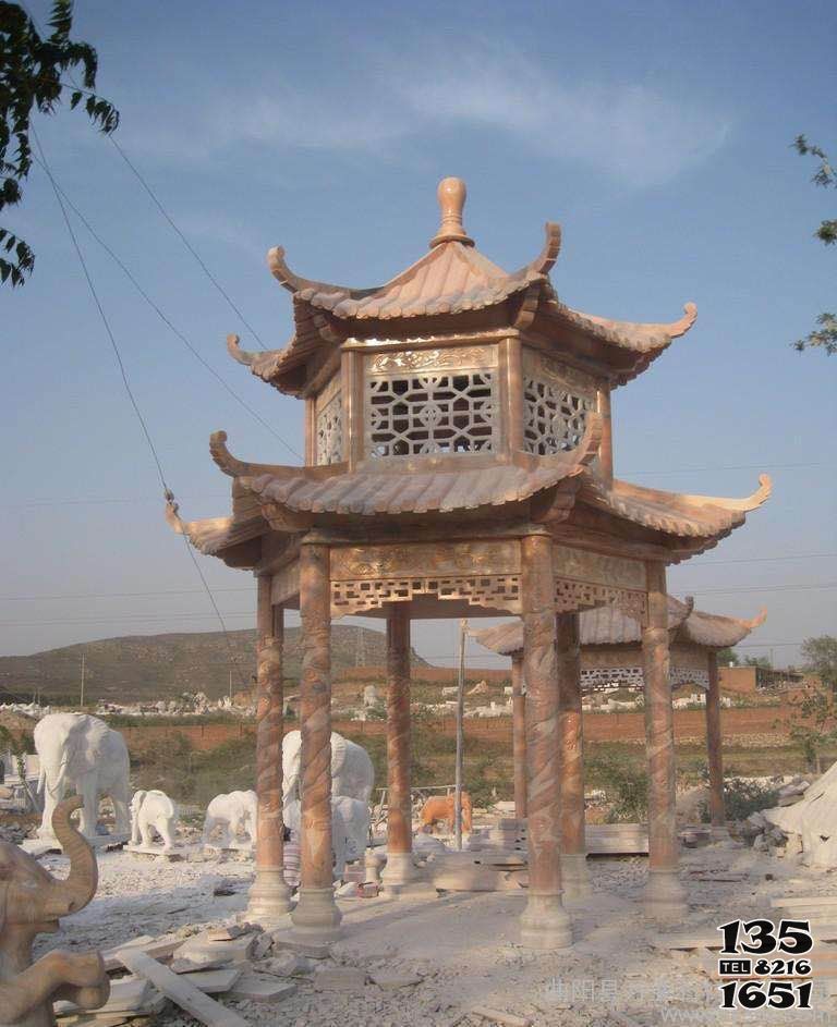 涼亭雕塑-雙層雕刻鏤空黃蠟石園林草坪擺放觀景涼亭雕塑 涼亭雕塑-雙層雕刻鏤空黃蠟石園林草坪擺放觀景涼亭雕塑高清圖片