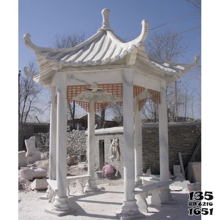 涼亭雕塑-學(xué)校花園擺放漢白玉休閑座椅涼亭雕塑 涼亭雕塑-學(xué)校花園擺放漢白玉休閑座椅涼亭雕塑高清圖片