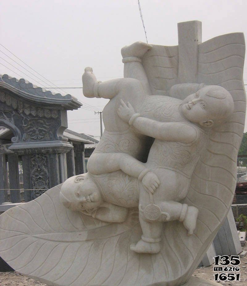 兒童雕塑-戶外園林大理石石雕四喜娃娃兒童雕塑高清圖片