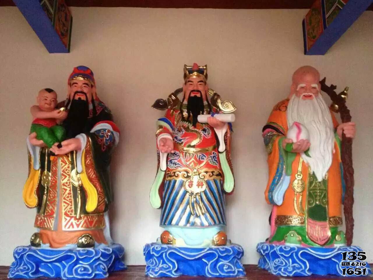 福祿壽雕塑-寺廟大型玻璃鋼彩繪供奉的福祿壽雕塑 福祿壽雕塑-寺廟大型玻璃鋼彩繪供奉的福祿壽雕塑高清圖片