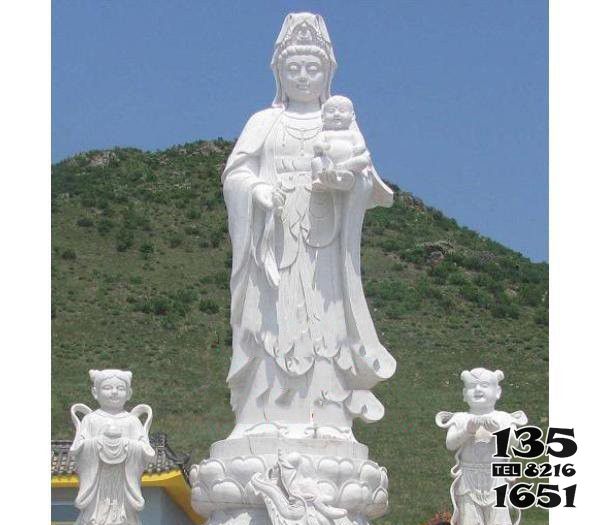 觀音雕塑-漢白玉送子觀音善財童子龍女戶外景觀觀音雕塑 觀音雕塑-漢白玉送子觀音善財童子龍女戶外景觀觀音雕塑高清圖片
