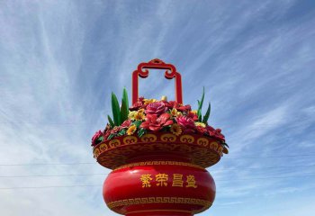 花籃雕塑-定制玻璃鋼大型花籃雕塑戶外天安門廣場公園花籃雕塑