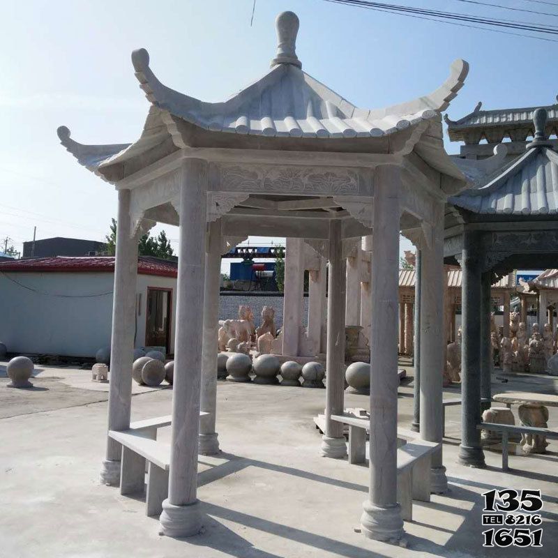 涼亭雕塑-農場文化廣場擺放大理石休息涼亭石雕 涼亭雕塑-農場文化廣場擺放大理石休息涼亭石雕
