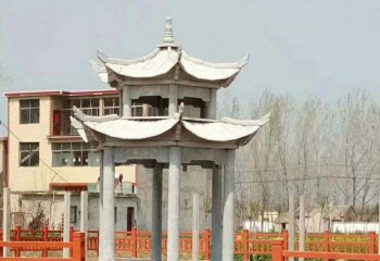 涼亭雕塑-鄉村建設戶外擺放雙層大理石涼亭雕塑