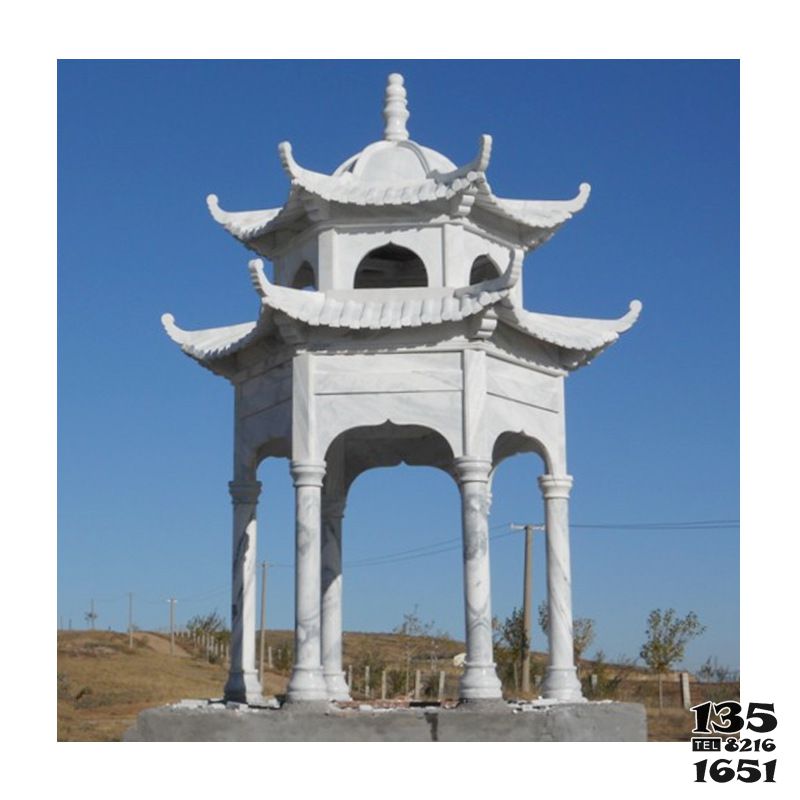 涼亭雕塑-雙層漢白玉戶外園林擺放休閑涼亭石雕 涼亭雕塑-雙層漢白玉戶外園林擺放休閑涼亭石雕高清圖片