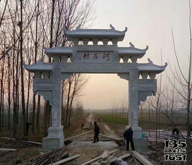 牌坊雕塑-村莊大理石單門牌坊石雕 牌坊雕塑-村莊大理石單門牌坊石雕高清圖片
