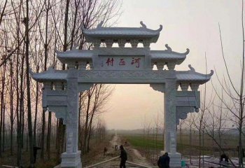 牌坊雕塑-村莊大理石單門牌坊石雕