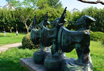 吹奏雕塑-公園青銅吹笙的人物吹奏雕塑