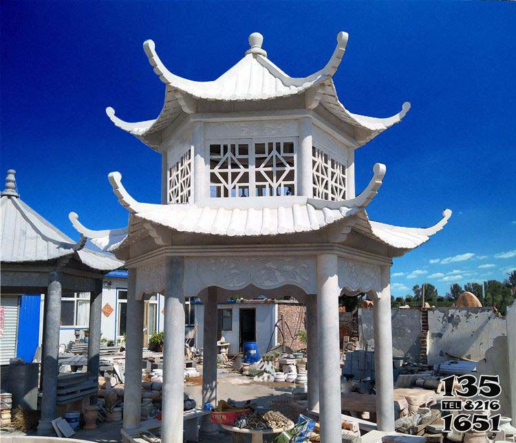 涼亭雕塑-湖邊景區擺放大理石雙層鏤空休息涼亭雕塑 涼亭雕塑-湖邊景區擺放大理石雙層鏤空休息涼亭雕塑高清圖片