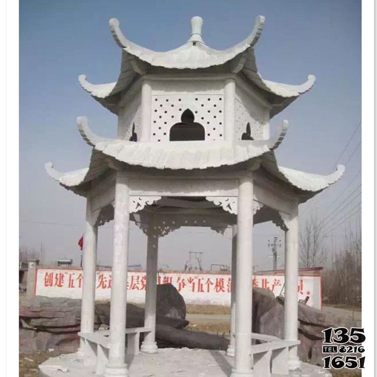 涼亭雕塑-公園寺院雙層大理石休息涼亭雕塑 涼亭雕塑-公園寺院雙層大理石休息涼亭雕塑高清圖片