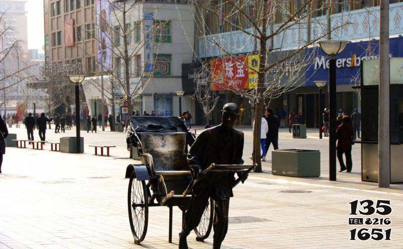 黃包車雕塑-商場室外擺放奔跑拉黃包車的人物景觀銅雕 黃包車雕塑-商場室外擺放奔跑拉黃包車的人物景觀銅雕