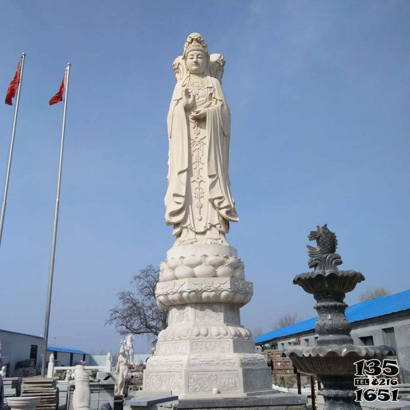 觀音菩薩雕塑-大型漢白玉石雕三面觀音雕塑 觀音菩薩雕塑-大型漢白玉石雕三面觀音雕塑高清圖片