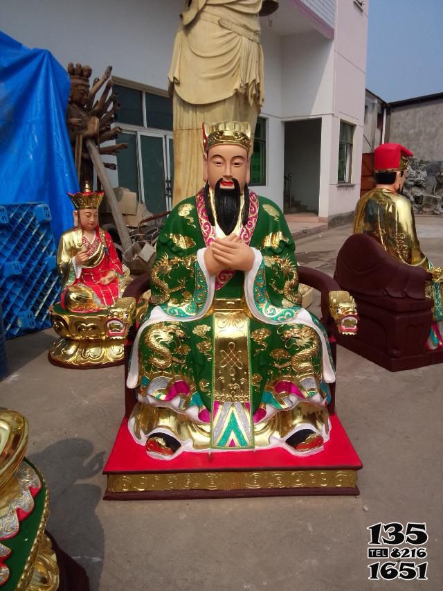 三官雕塑-戶外廣場寺廟玻璃鋼彩繪綠色的三官雕塑 三官雕塑-戶外廣場寺廟玻璃鋼彩繪綠色的三官雕塑高清圖片