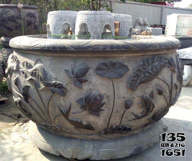 缸雕塑-仿古荷花鯉魚浮雕缸雕塑 缸雕塑-仿古荷花鯉魚浮雕缸雕塑高清圖片