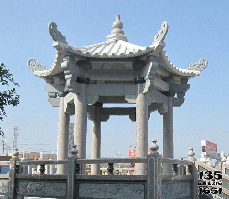 涼亭雕塑-花崗巖雕刻六柱園林寺院擺放休息涼亭雕塑 涼亭雕塑-花崗巖雕刻六柱園林寺院擺放休息涼亭雕塑高清圖片