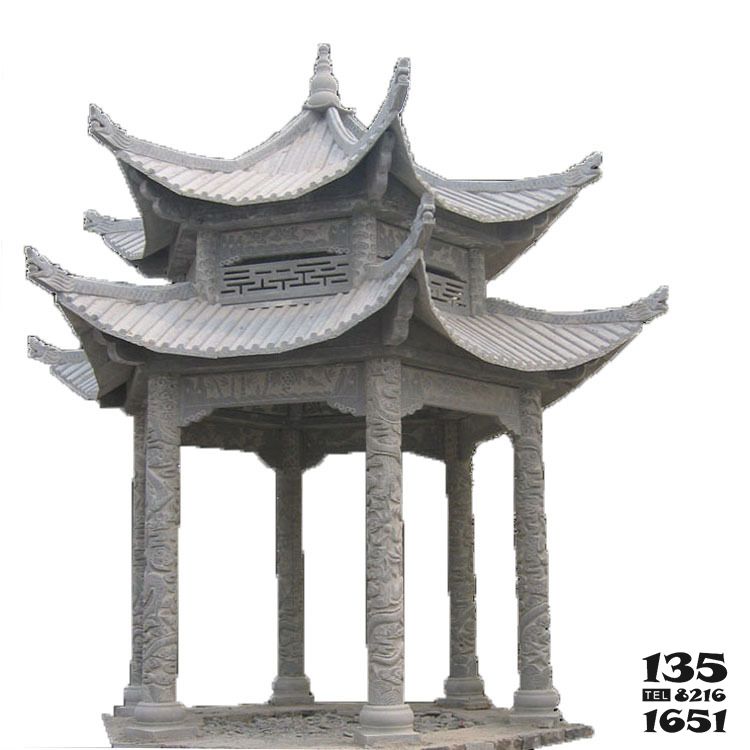 涼亭雕塑-青石大理石園林擺放雙層浮雕涼亭雕塑 涼亭雕塑-青石大理石園林擺放雙層浮雕涼亭雕塑高清圖片