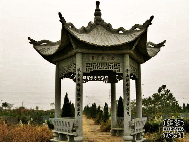 涼亭雕塑-寺廟戶外擺放青石仿古建雕刻六角涼亭雕塑 涼亭雕塑-寺廟戶外擺放青石仿古建雕刻六角涼亭雕塑高清圖片