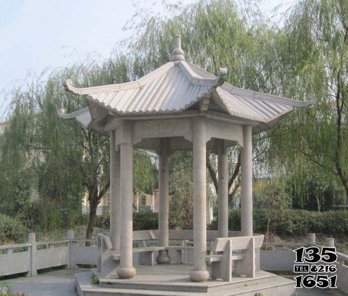 涼亭雕塑-村莊河道街邊裝飾花崗巖六角休息涼亭雕塑 涼亭雕塑-村莊河道街邊裝飾花崗巖六角休息涼亭雕塑高清圖片