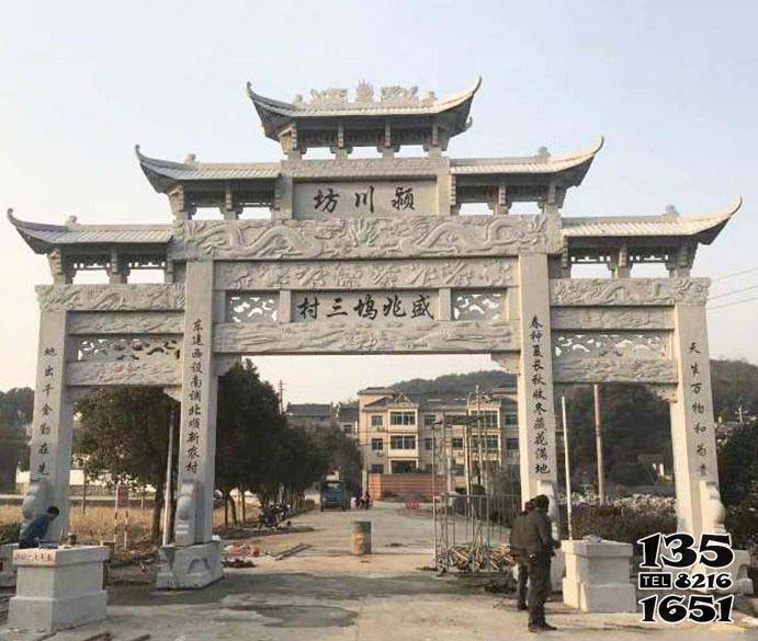 牌坊雕塑-三門五樓大理石牌坊石雕 牌坊雕塑-三門五樓大理石牌坊石雕高清圖片