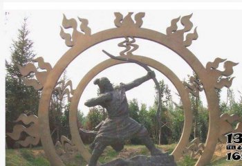 后羿雕塑-花園擺放后羿射日玻璃鋼仿銅人物雕塑