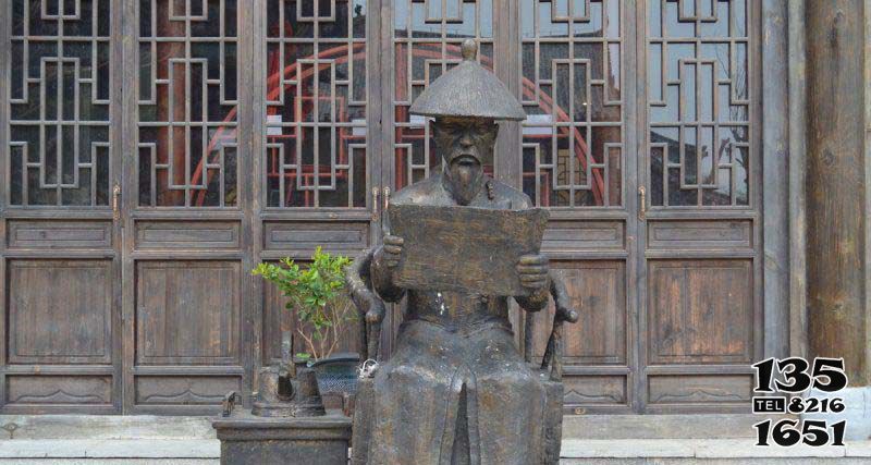 書雕塑-古代人物景觀雕塑老人看書雕塑高清圖片