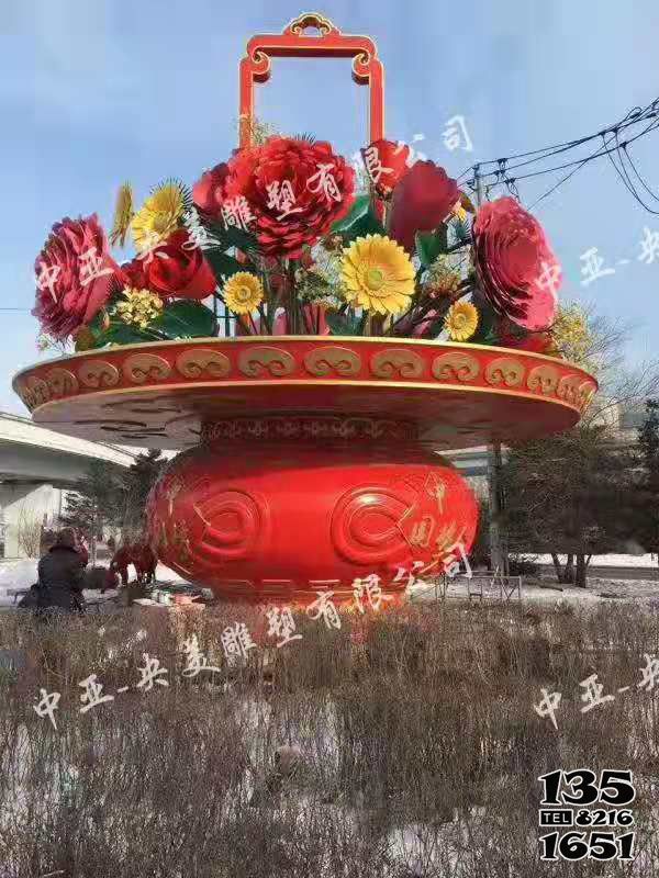 花籃雕塑-景區廣場玻璃鋼彩繪花朵花籃雕塑 花籃雕塑-景區廣場玻璃鋼彩繪花朵花籃雕塑高清圖片