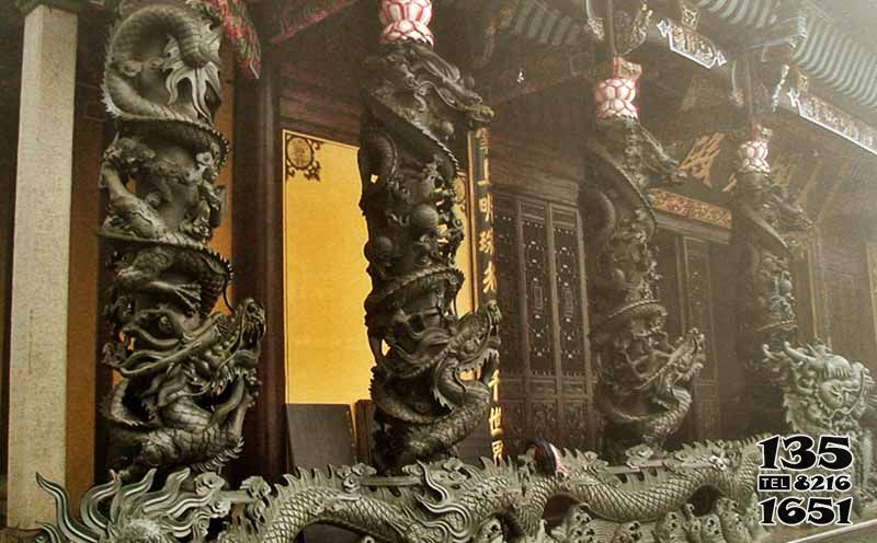 龍柱雕塑-寺廟大殿門前裝飾龍紋仿銅雕塑 龍柱雕塑-寺廟大殿門前裝飾龍紋仿銅雕塑高清圖片