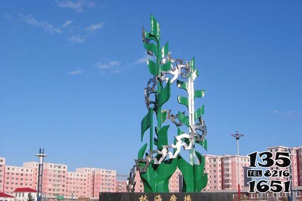 樹雕塑-不銹鋼廣場抽象樹和鳥兒雕塑高清圖片