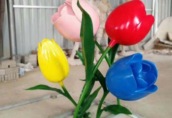 花朵雕塑-室內景區彩色不銹鋼噴漆花朵雕塑