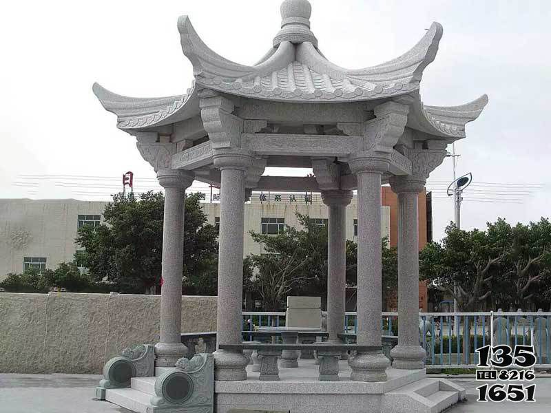 涼亭雕塑-法院戶外擺放花崗巖仿古建六角涼亭雕塑 涼亭雕塑-法院戶外擺放花崗巖仿古建六角涼亭雕塑高清圖片
