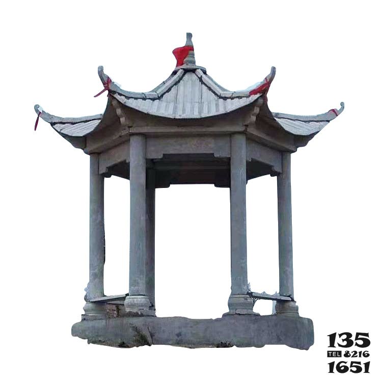 涼亭雕塑-戶外公園擺放仿古建六角涼亭石雕 涼亭雕塑-戶外公園擺放仿古建六角涼亭石雕高清圖片