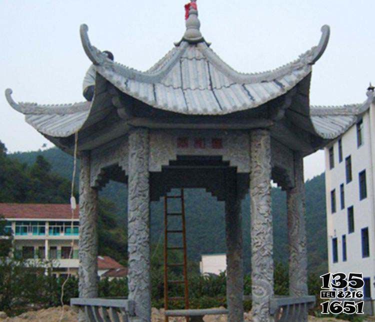 涼亭雕塑-學校六角仿古建六柱雕刻龍紋靠背座椅青石休閑涼亭雕塑 涼亭雕塑-學校六角仿古建六柱雕刻龍紋靠背座椅青石休閑涼亭雕塑高清圖片