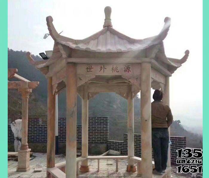涼亭雕塑-景區(qū)戶外擺放六角晚霞紅石雕涼亭雕塑 涼亭雕塑-景區(qū)戶外擺放六角晚霞紅石雕涼亭雕塑高清圖片