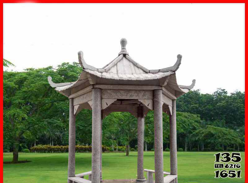 涼亭雕塑-企業花園擺放仿古六角休息涼亭石雕 涼亭雕塑-企業花園擺放仿古六角休息涼亭石雕高清圖片
