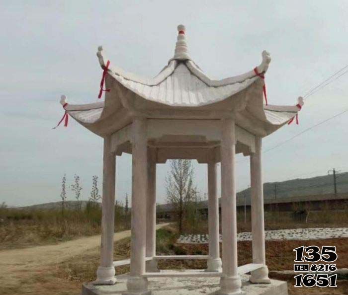 涼亭雕塑-農場戶外擺放大理石六角座椅休息涼亭雕塑 涼亭雕塑-農場戶外擺放大理石六角座椅休息涼亭雕塑高清圖片