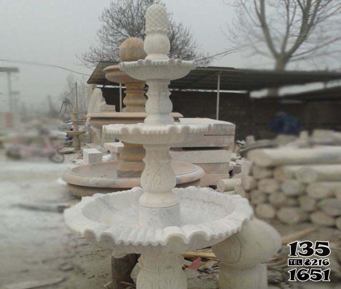 噴泉雕塑-漢白玉三層別墅小型噴泉石雕 噴泉雕塑-漢白玉三層別墅小型噴泉石雕高清圖片